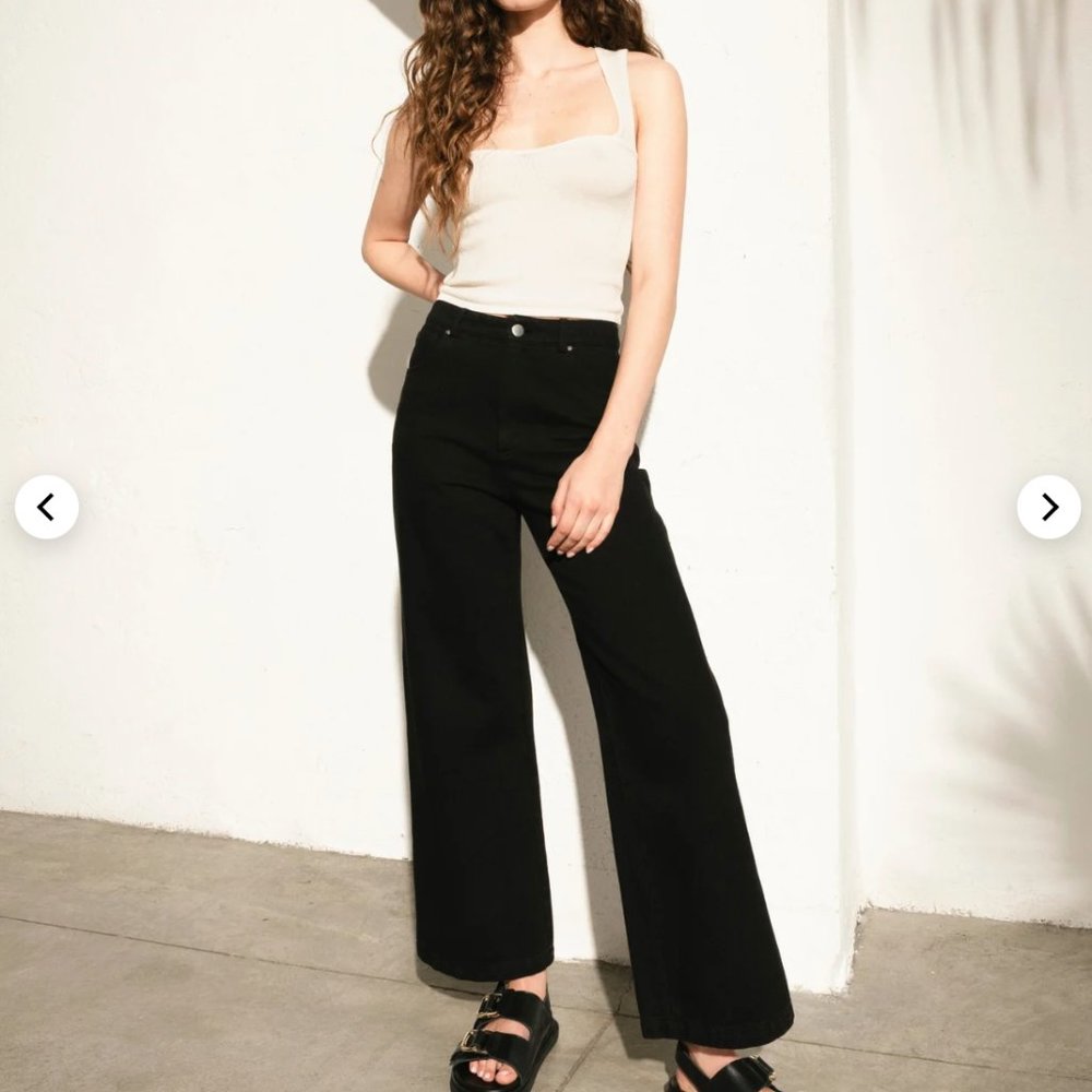 ALOHAS Black Cotton High-Waisted Wide Leg Jeans